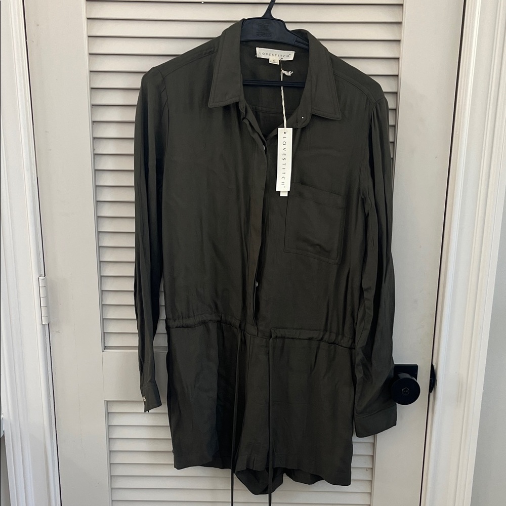 Everlane Dark Green Long Sleeve Romper